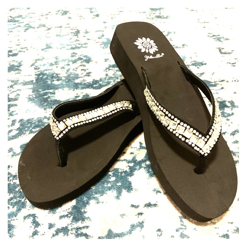 Still in the box black with rhinestone sandals